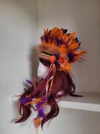 Oranje/Paarse Hoofdtooi met veren, Kleding | Dames, Maat 38/40 (M), Carnaval, Nieuw, Ophalen of Verzenden