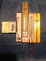 Broche, oorhangers, ketting, Figaro gold plated, 9mm, 60cm, Nieuw, Ophalen of Verzenden
