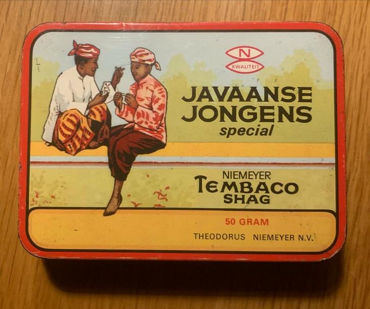 Leeg Tembaco Shag Blik - Javaanse Jongens, Verzamelen, Rookartikelen, Aanstekers en Luciferdoosjes, Gebruikt, Tabaksdoos of Verpakking