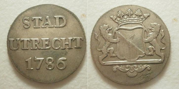 Utrecht Stad Duit 1786 Zilver - zeldzaam -, Postzegels en Munten, Munten | Nederland, Losse munt, 1 cent, Vóór koninkrijk, Zilver