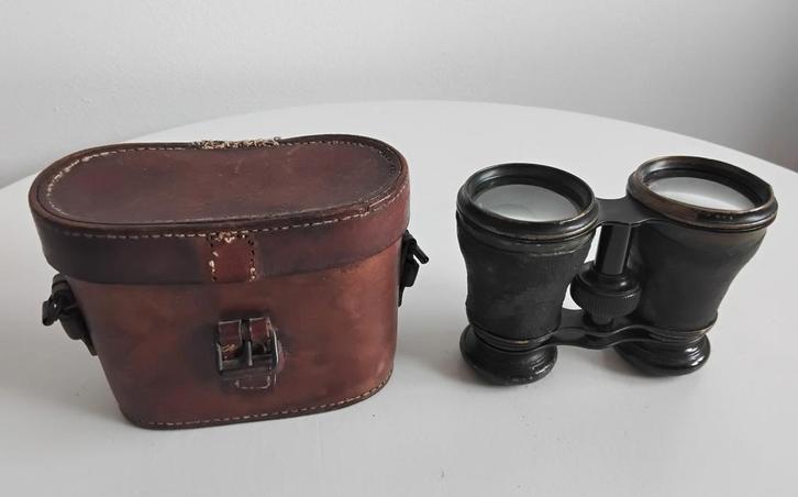 OUDE  VERREKIJKER  IN ORIGINELE. LEREN KOKER., Audio, Tv en Foto, Optische apparatuur | Verrekijkers, Gebruikt, Ophalen of Verzenden