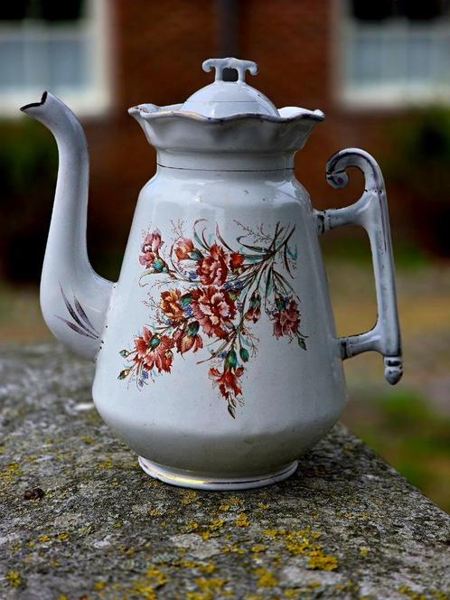 Prachtige antieke 1880  Emaille koffie thee pot kan, Antiek en Kunst, Antiek | Keukenbenodigdheden, Verzenden