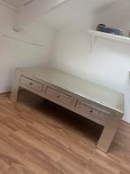 Zilveren salontafel met lades, Huis en Inrichting, Tafels | Salontafels, Ophalen, Gebruikt, 100 tot 150 cm, Metaal
