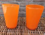 2x oranje vaasjes, Oranje, Ophalen of Verzenden, Minder dan 50 cm, Glas