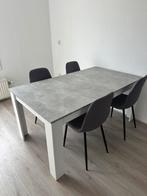 Grijze eettafel met 4 stoelen, 50 tot 100 cm, Wit grijs, 150 tot 200 cm, Rechthoekig