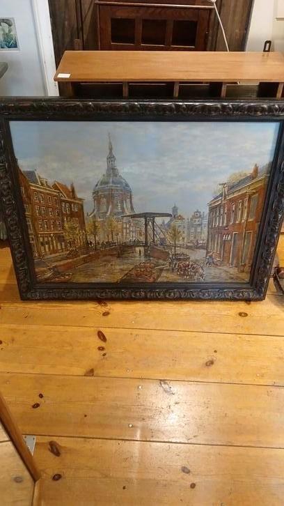 Stadsgezicht Leiden Korte Mare B. C. van Ettinger, Antiek en Kunst, Kunst | Schilderijen | Klassiek, Ophalen of Verzenden