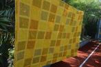 vintage 100% wollen deken/ sprei uit jaren 70 geel geblokt, Huis en Inrichting, Slaapkamer | Beddengoed, Gebruikt, Eenpersoons