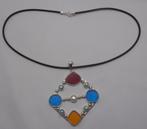 Grote aparte zilveren hanger aan koord nr.1433, Sieraden, Tassen en Uiterlijk, Kettingen, Met hanger, Verzenden, Zo goed als nieuw