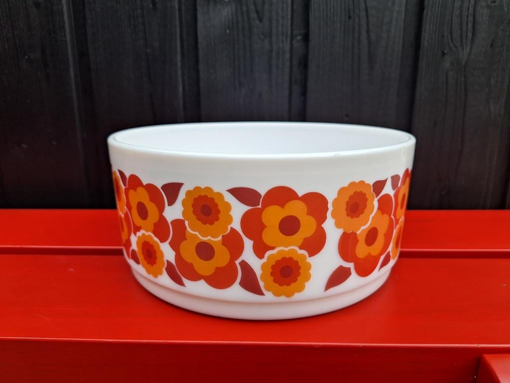 Retro vintage jaren 70 Arcopal Lotus schaal oranje bloem, Ophalen of Verzenden, Huis en Inrichting