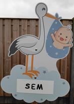 Geboortebord Ooievaar Blauw huren / te huur, Kinderen en Baby's, Gebruikt, Geboortebord, Info@bezigebijtjezzz.nl, Ophalen