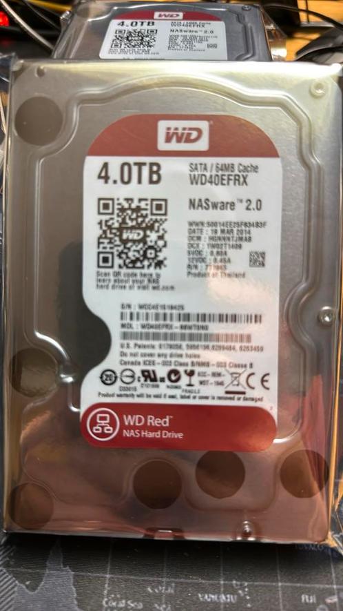 4x Harddisk 4TB WD type WD40EFRX 95k en 60k draaiuren., Computers en Software, Harde schijven, Gebruikt, Server, Intern, HDD, SATA