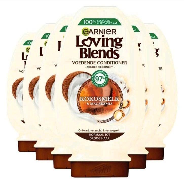 6 x Garnier Loving blends Kokosmelk en Macademia 250 ml., Sieraden, Tassen en Uiterlijk, Uiterlijk | Haarverzorging, Nieuw, Shampoo of Conditioner