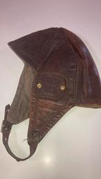 Leren cap vlieger piloot motor brommer donker bruin, Antiek en Kunst, Verzenden