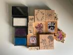 13 stempels + 4 stempelkussens, Hobby en Vrije tijd, Stempelen, Ophalen of Verzenden, Zo goed als nieuw, Houten stempel
