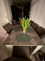 Betonnen eettafel met gebroken wit houten poten - 90x200, Huis en Inrichting, Tafels | Eettafels, Ophalen, Overige materialen