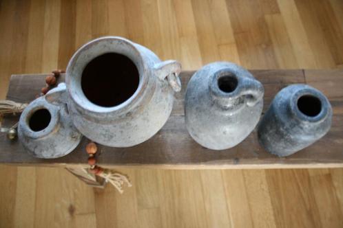 Setje van 4 kruikjes, kannetjes, potjes  *sober, landelijk*, Huis en Inrichting, Woonaccessoires | Overige, Gebruikt, Ophalen