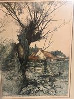 Kleurenets: Wilg bij boerderij gesigneerd  Adrianus Grootens, Antiek en Kunst, Kunst | Schilderijen | Klassiek, Ophalen of Verzenden