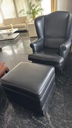 Fautuil en hocker, Huis en Inrichting, Fauteuils, Ophalen, Gebruikt, 50 tot 75 cm, Leer