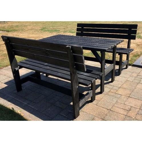 Picknicktafel met losse banken. Zwart. Nieuw in doos., Tuin en Terras, Picknicktafels, Nieuw, Rechthoekig, Hout, Ophalen
