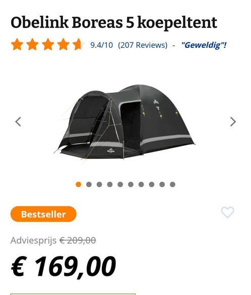 Boreas 5 pers. koepeltent Obelink, Caravans en Kamperen, Tenten, Zo goed als nieuw, Ophalen