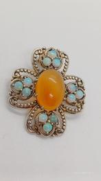 Zilveren broche/hanger 925 met opaal en jade, Overige voorstellingen, Nieuw, Ophalen of Verzenden, Met edelsteen