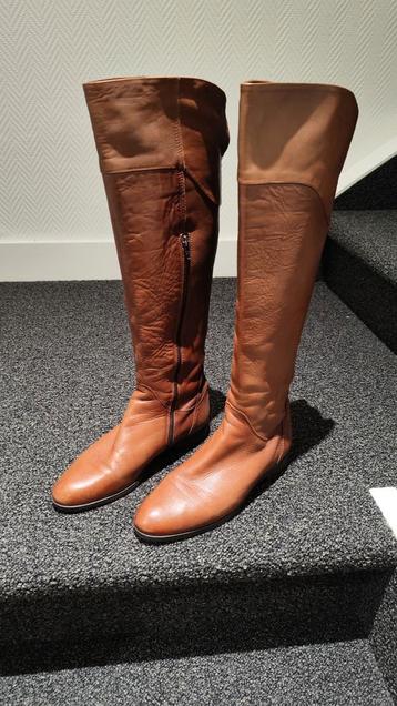 Cognac Leren Hoge Laarzen - Maat 39 beschikbaar voor biedingen