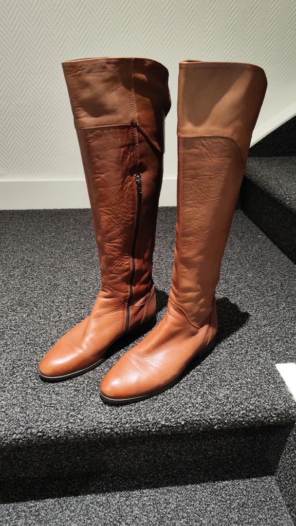 Cognac Leren Hoge Laarzen - Maat 39, Kleding | Dames, Schoenen, Zo goed als nieuw, Hoge laarzen, Bruin, Ophalen of Verzenden