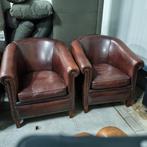 2 schapenleren fauteuils bruin rood + GRATIS BEZORGD