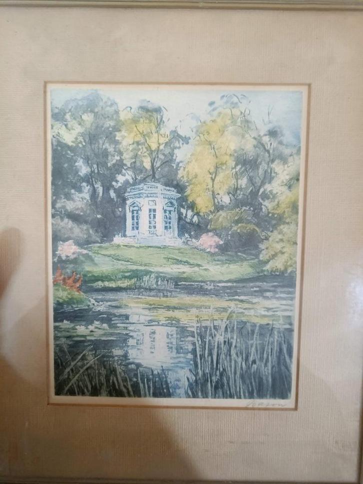 Gesigneerde kleuren ets 'Belvédère - Marcel JulienBaron, Antiek en Kunst, Kunst | Etsen en Gravures, Ophalen of Verzenden