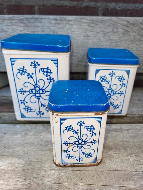 Vintage Delft Blauw Blikken Set, Antiek en Kunst, Antiek | Keukenbenodigdheden, Ophalen of Verzenden