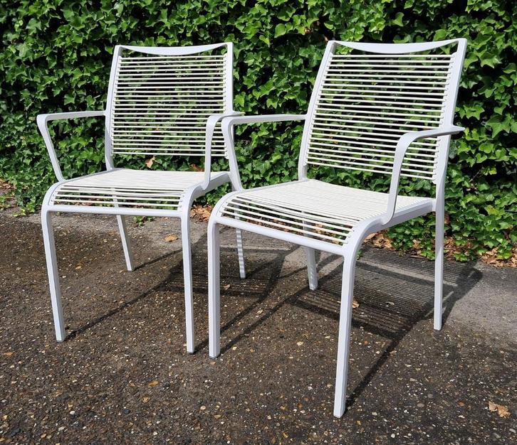 2 Apple Bee Hawaii dining tuinstoelen wit nieuwstaat, Tuin en Terras, Tuinstoelen, Zo goed als nieuw, Aluminium, Stapelbaar, Ophalen