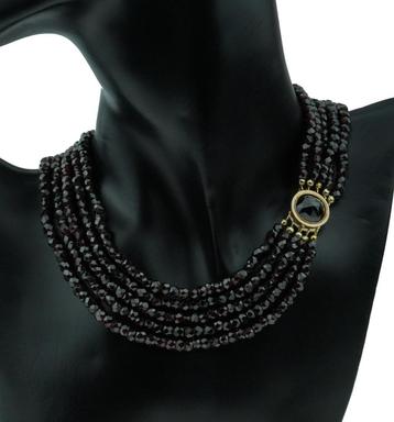 Granaat antieke ketting 14k gouden slot 5-strengs dames beschikbaar voor biedingen