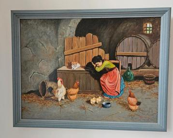 Schilderij van F. Borrelli - boerderij / boerenleven beschikbaar voor biedingen