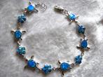Mooie Zilveren Armband met Blauwe Opalen - Schildpad - Bloem, Sieraden, Tassen en Uiterlijk, Antieke sieraden, Verzenden, Zilver