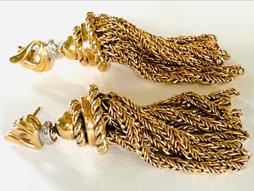Vintage kwast oorbellen, Sieraden, Tassen en Uiterlijk, Oorbellen, Gebruikt, Hangers, Overige materialen, Goud, Ophalen of Verzenden