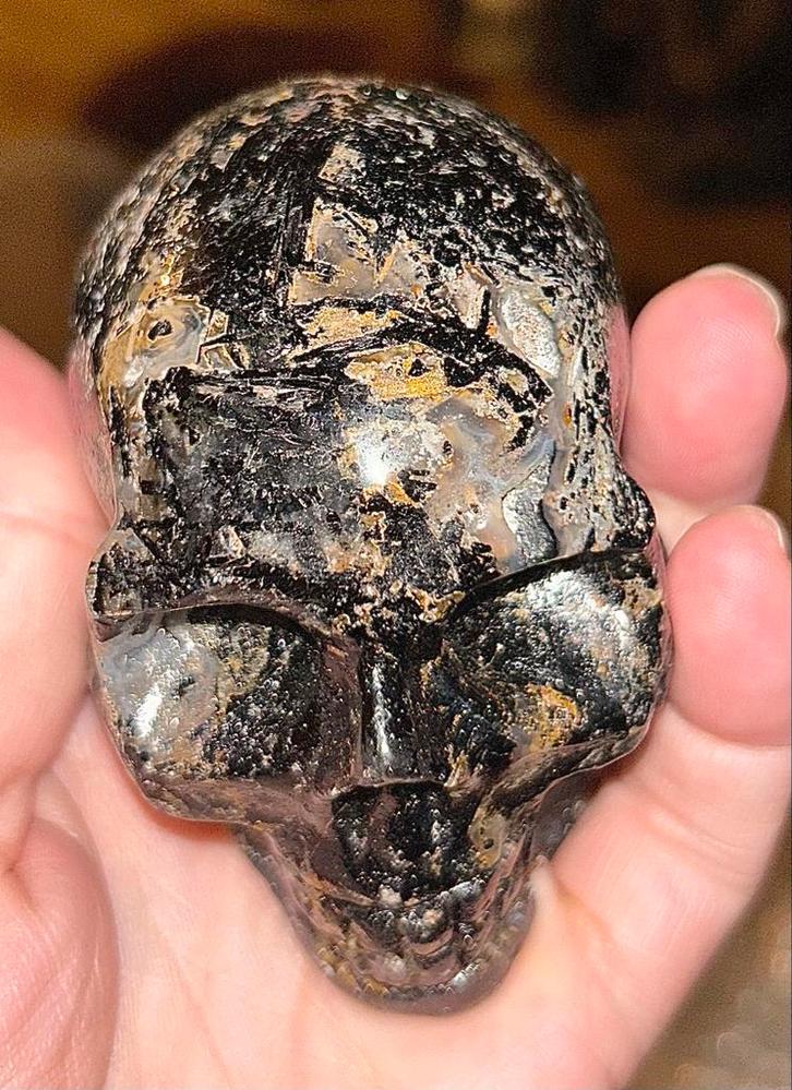 Zwarte Chalcedoon & Agaat Kristallen Schedel, Sieraden, Tassen en Uiterlijk, Edelstenen, Nieuw, Ophalen of Verzenden