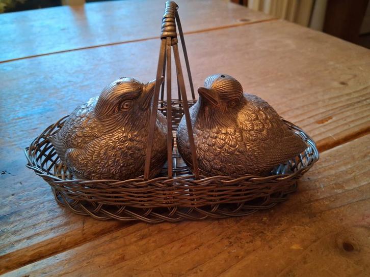 Vintage Peper & Zoutstel - Vogels in Mandje, Huis en Inrichting, Woonaccessoires | Kandelaars en Kaarsen, Ophalen of Verzenden