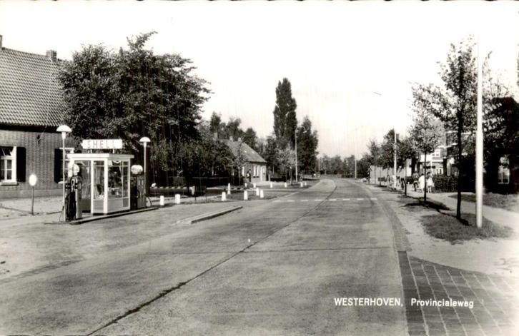 Westerhoven - Provincialeweg - Shell Tankstation, Verzamelen, Ansichtkaarten | Nederland, Ongelopen, Noord-Brabant, 1940 tot 1960