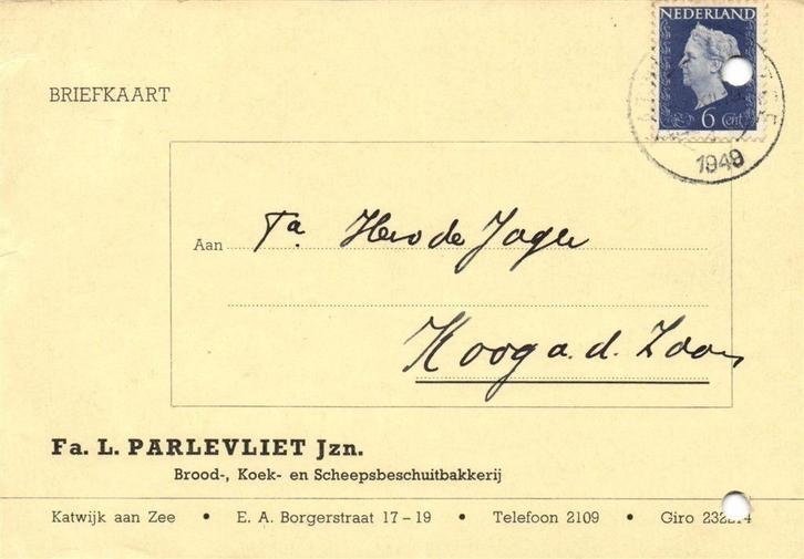 Fa. L. Parlevliet Jzn., Katwijk aan Zee - 12.1949 - briefkaa, Postzegels en Munten, Brieven en Enveloppen | Nederland, Envelop
