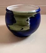 Bloempot blauw - groen diameter 11,5 cm, Rond, Zo goed als nieuw, Aardewerk, Tuin