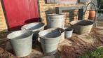 Vintage zinken emmers en teilen - 7 stuks, Ophalen