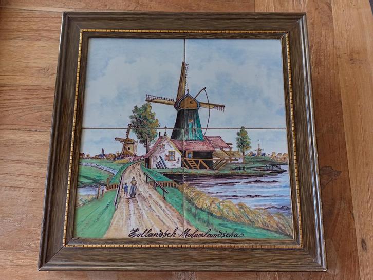 antiek tableau 4 tegels landschap Delfts plateel 1900/1920, Antiek en Kunst, Antiek | Wandborden en Tegels, Ophalen of Verzenden
