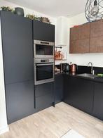 Moderne matzwarte hoekkeuken met Whirlpool GEDEMONTEERD, Huis en Inrichting, Zwart, Hoekkeuken, Graniet of Steen, Ophalen of Verzenden