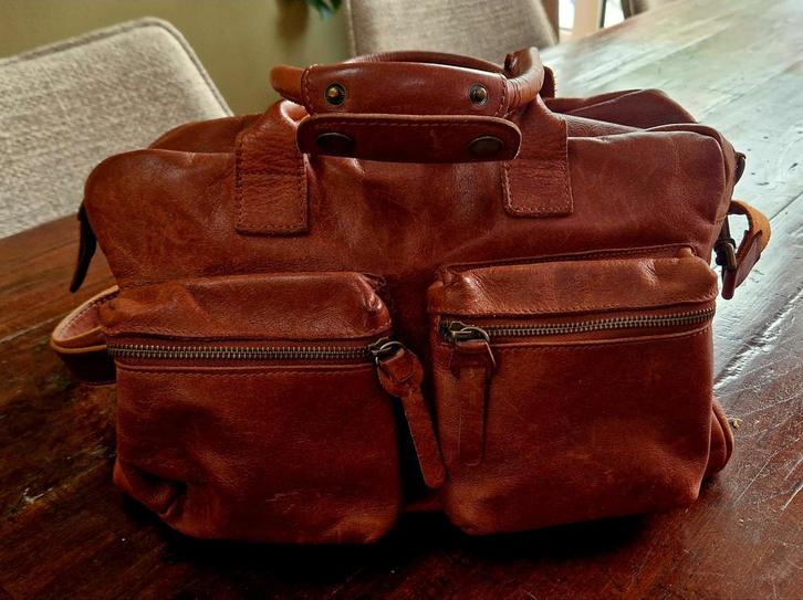 Cognac Leren Cowboy Bag - Zo Goed Als Nieuw, Sieraden, Tassen en Uiterlijk, Tassen | Damestassen, Zo goed als nieuw, Handtas, Bruin