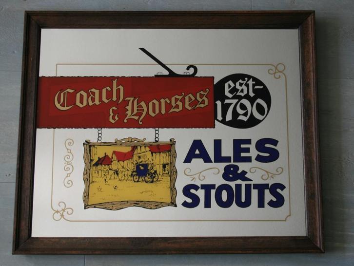 Originele Engelse Pub spiegel  Coach & Horses 59x49 cm, Antiek en Kunst, Antiek | Spiegels, Minder dan 50 cm, Minder dan 100 cm
