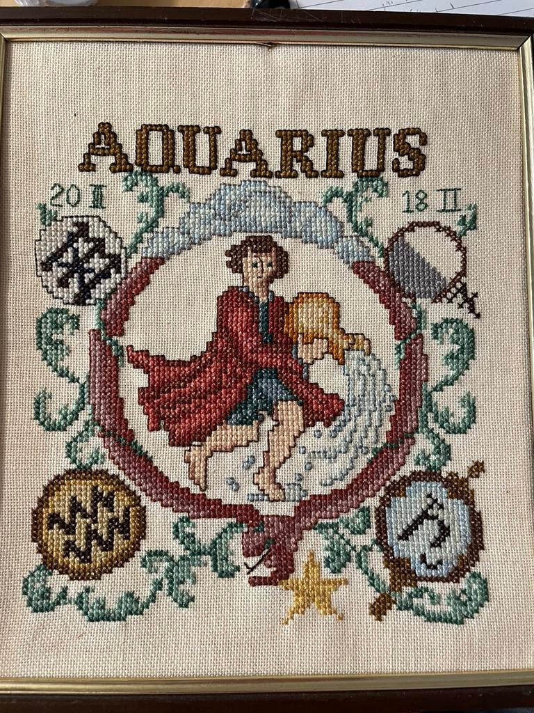 Borduurwerk schilderij sterrenbeeld waterman aquarius, Ophalen of Verzenden, Zo goed als nieuw, Handborduren, Overige typen