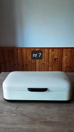 EMAILLE CRÈME/WITTE BROODTROMMEL MET GROENE BODEM., Antiek en Kunst, Antiek | Emaille, Ophalen of Verzenden