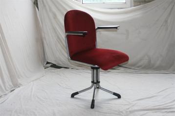 Vintage Gispen 356 Mat Chroom '50 Bureaustoel Rood Corduroy beschikbaar voor biedingen