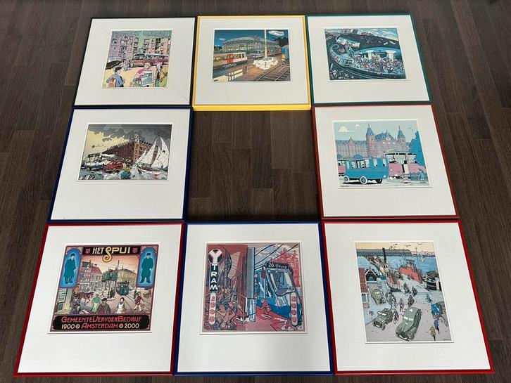 Set van 9 afbeeldingen GVB Amsterdam, Verzamelen, Spoorwegen en Tramwegen, Gebruikt, Overige soorten, Kaart of Prent, Ophalen