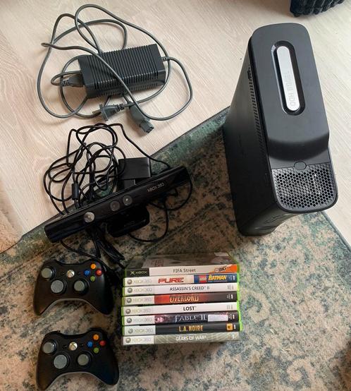 Xbox 360 phat Jasper + 2 con. + Kinect & 9 games, Spelcomputers en Games, Spelcomputers | Xbox 360, Zo goed als nieuw, 120 GB
